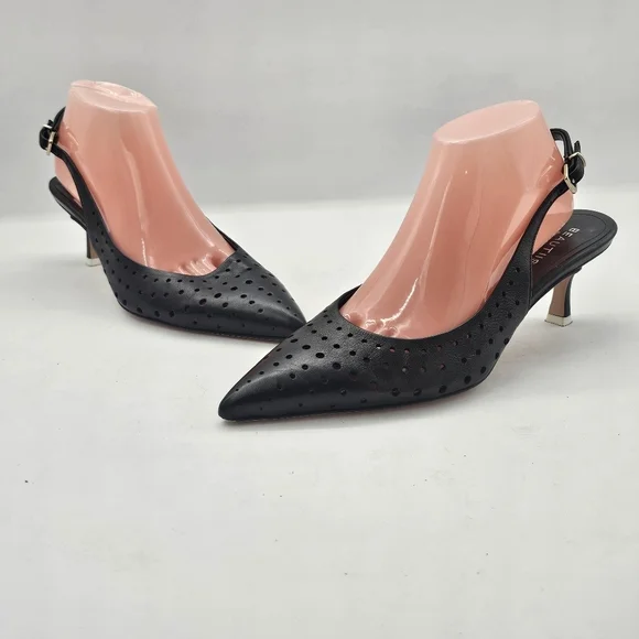 Beautiisoles Flynn Perforated Slingback Heels Women's 10 Black - Picture 11 of 11